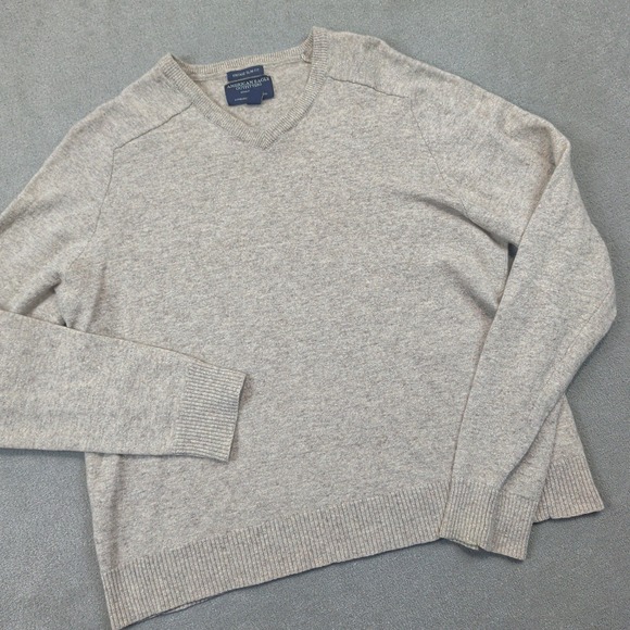 American Eagle Vintage 90s Sweater Large Beige V-Neck 100% Wool Slim Oatmeal — photo 2